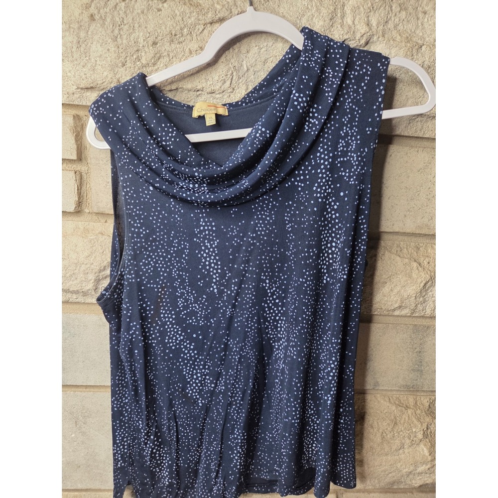 Choices Womens XL Navy Blue Cowl Neck Sleeveless Tank Top Micro Dot Print Blouse